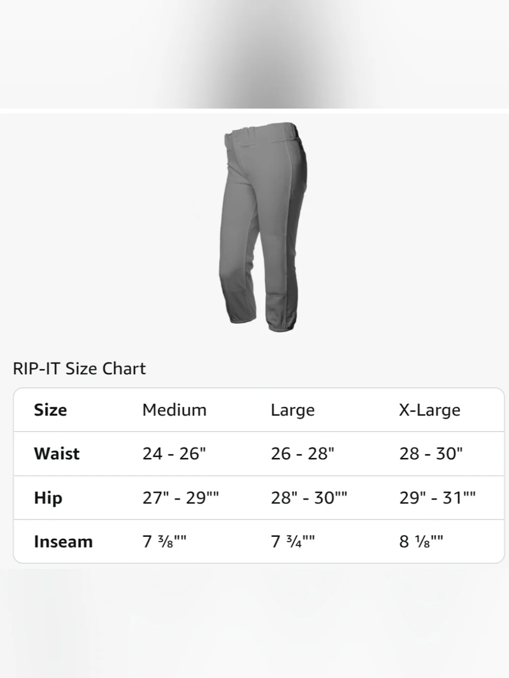 Rip-it Girls Gray Softball Pants Medium
